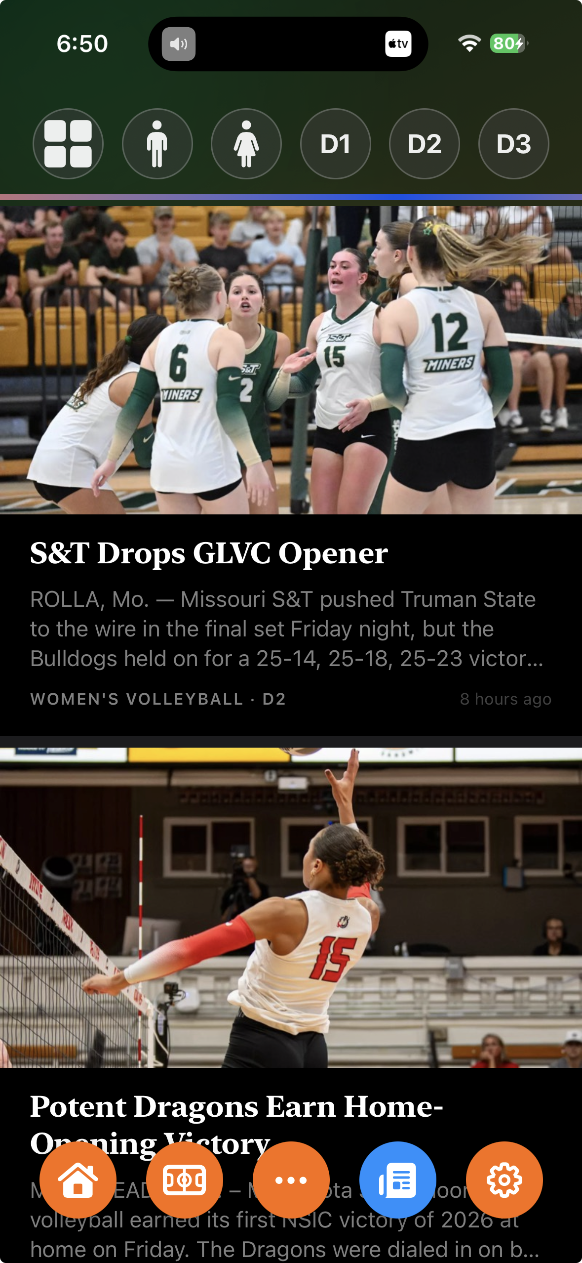 FullRoster Sports news feed with photo stories about your teams